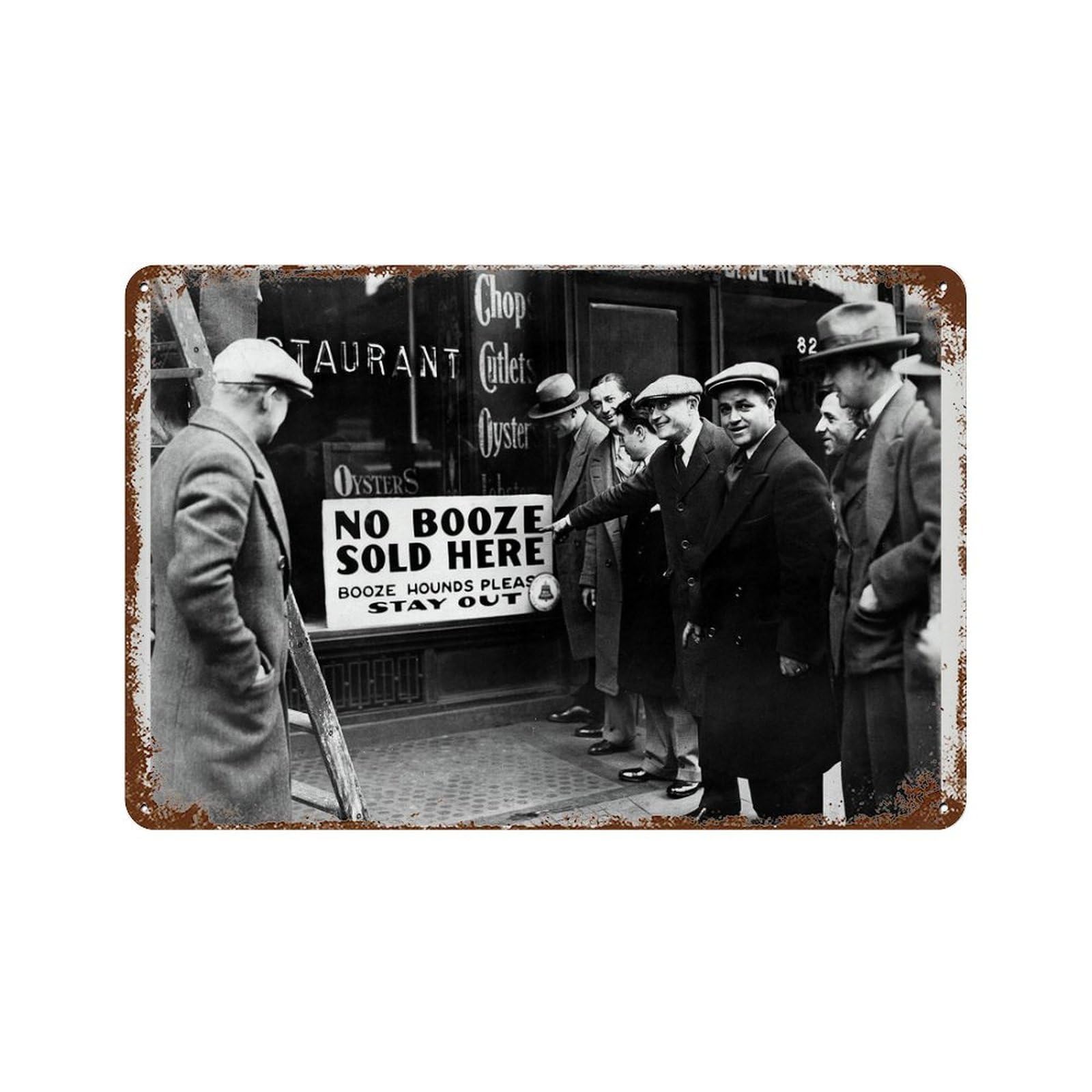 xiaoxiaoshen Prohibition Era Photo_ 'no Booze Sold Here' Vintage Bar Speakeasy Bourbon Wall Decor Art Metal Tin Poster Modern Home Decor Art Home Bar Shop Decorations Vintage Sign 20x30cm