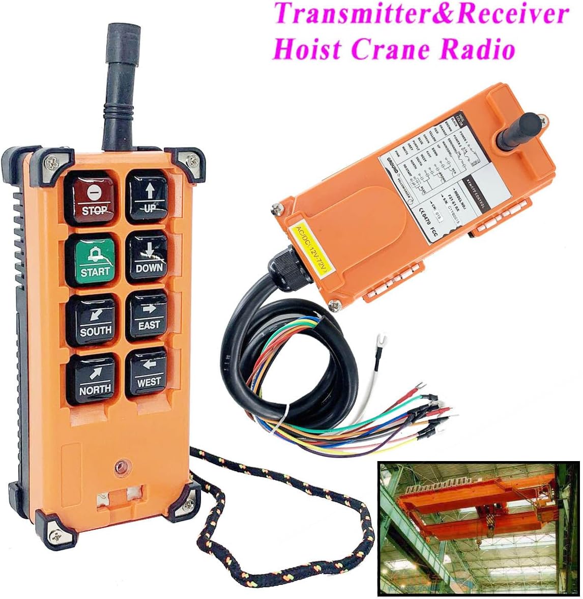 Wireless Crane Remote Control 8 Buttons 12V Electric Hoist Transmitter and 3V Receiver Overhead Tower Bridge Winch Remote Control