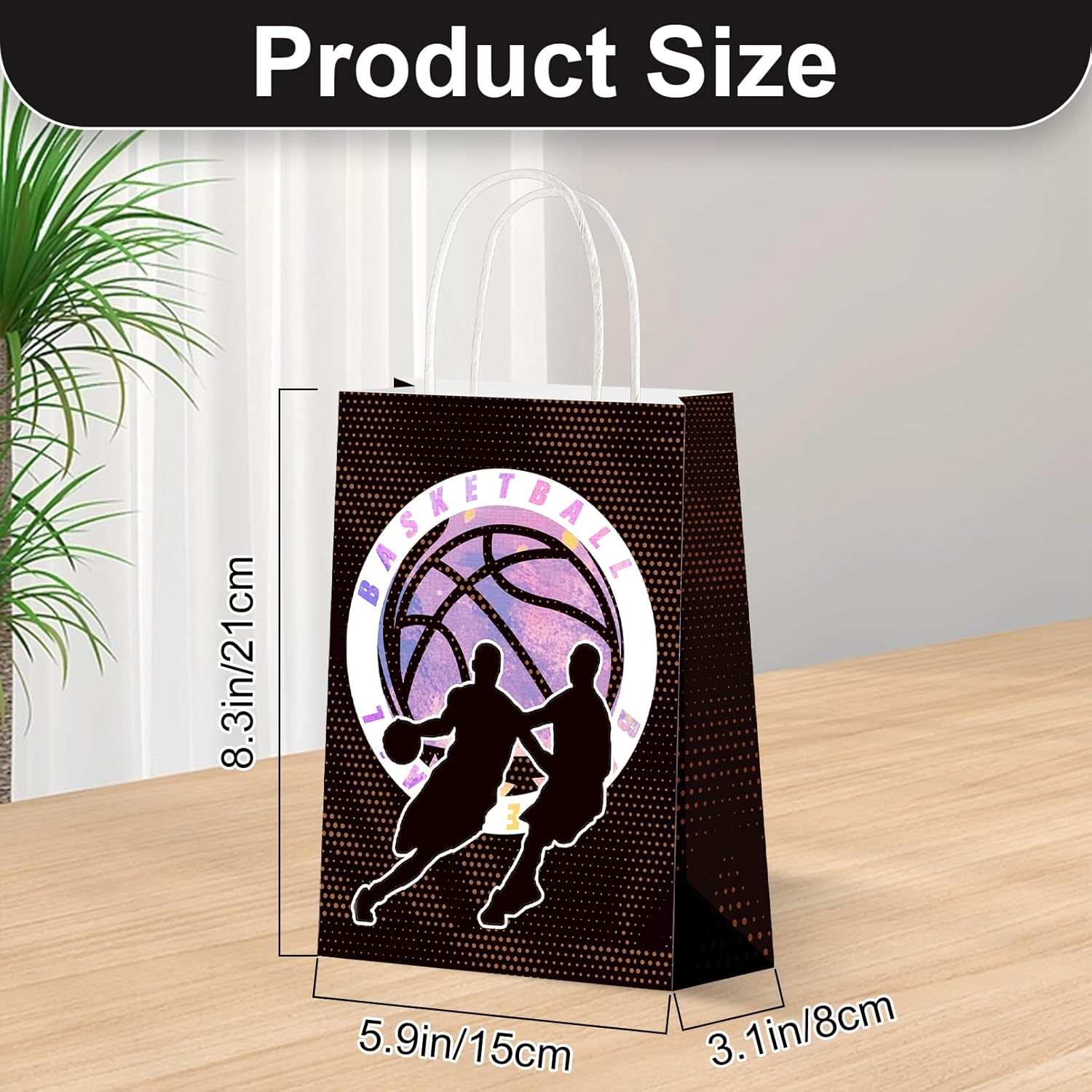 Bgtecho 24 Pcs Basketball Gift Bags, Basketball Party Favor Bags with Handles, Candy Treat Goodie Bag, Sports Themed Paper Bags for Birthday Party Supplies, Style 2 - Image 2