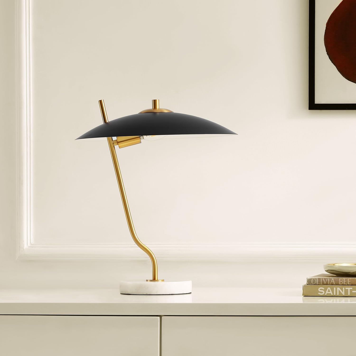 SAFAVIEH Lighting Collection Studio Black/Brass 16-inch Table Lamp (LED Bulb Included)