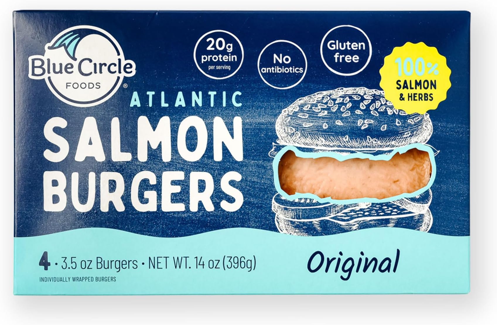 Blue Circle FoodsPremium Norwegian Salmon Burger, Original (Frozen)