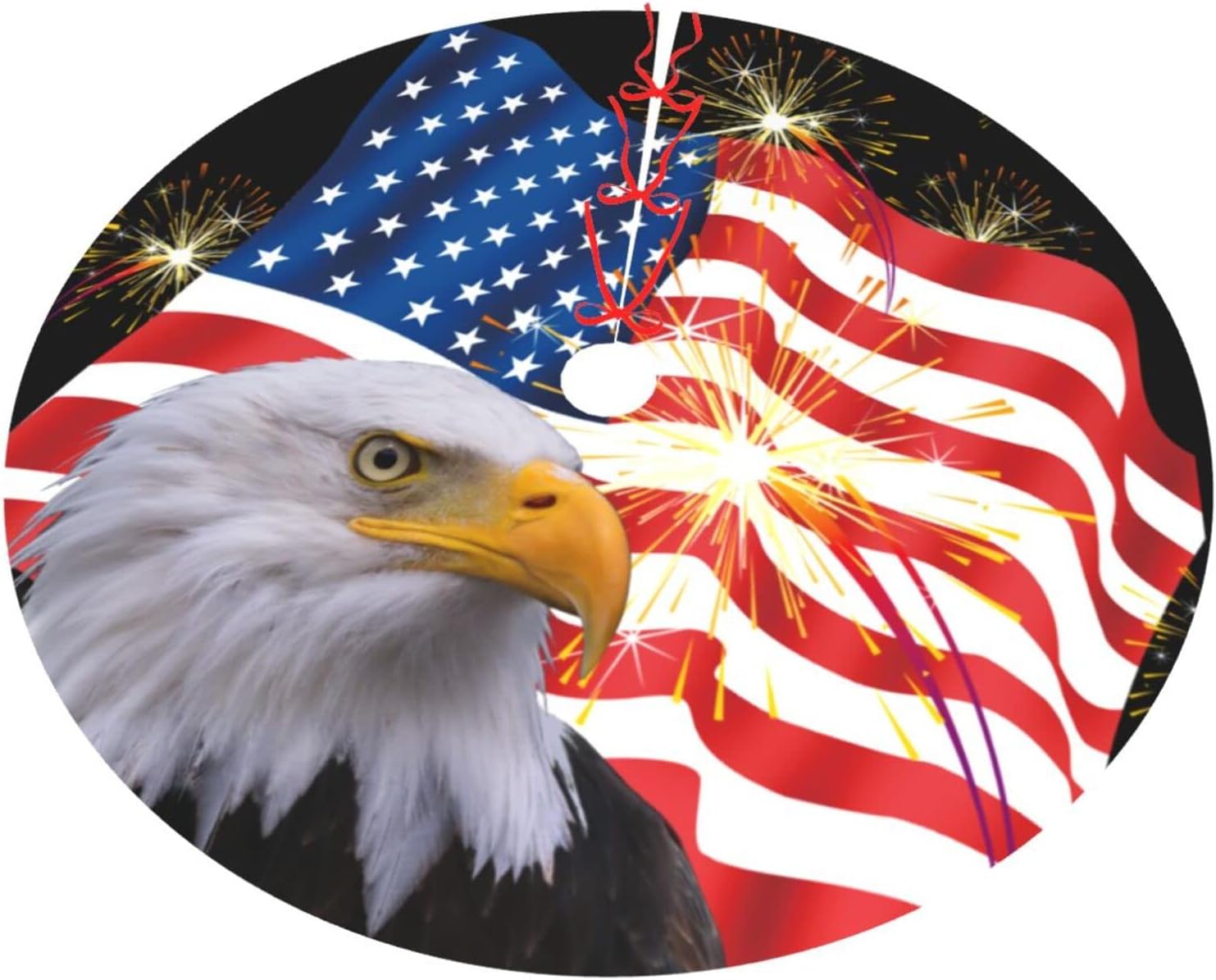 Bald Eagle American Flag Christmas Tree Skirt for Merry Christmas Xmas Holiday Party Deco 36" (Thickened)