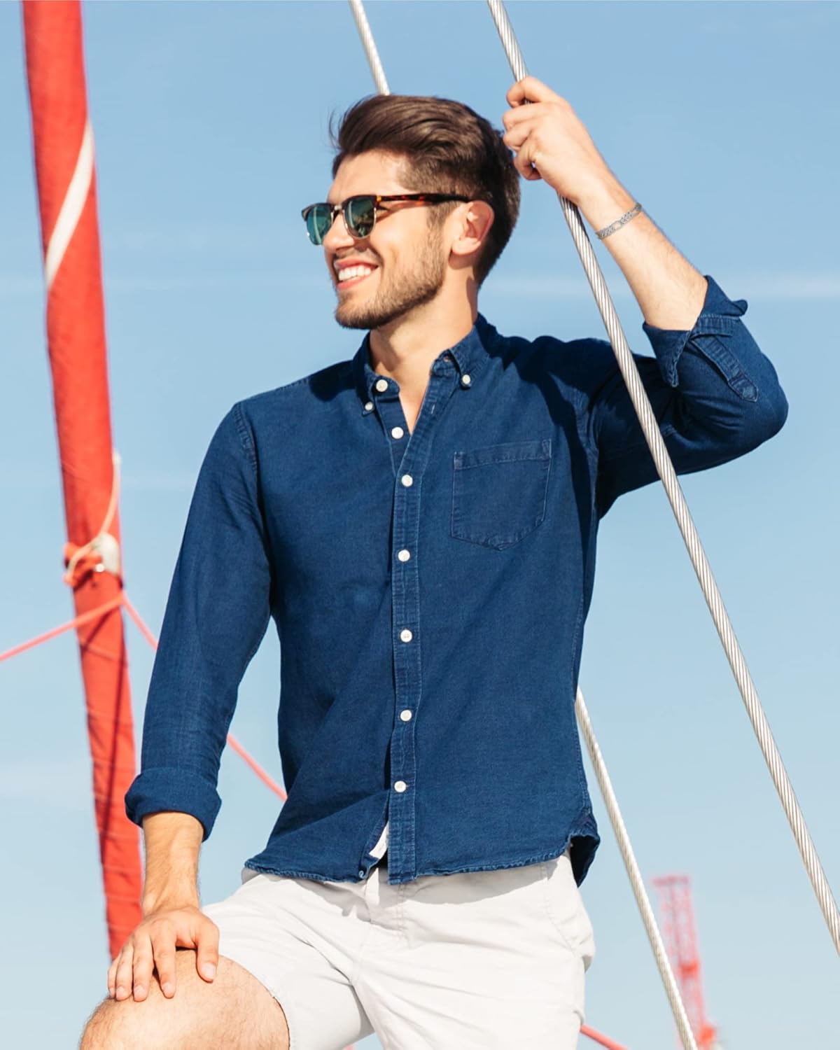 Nautica Stainless Steel Bracelet for Men Miami Cuban Flat Link Chain Bracelet Lobster Clasp - Image 4