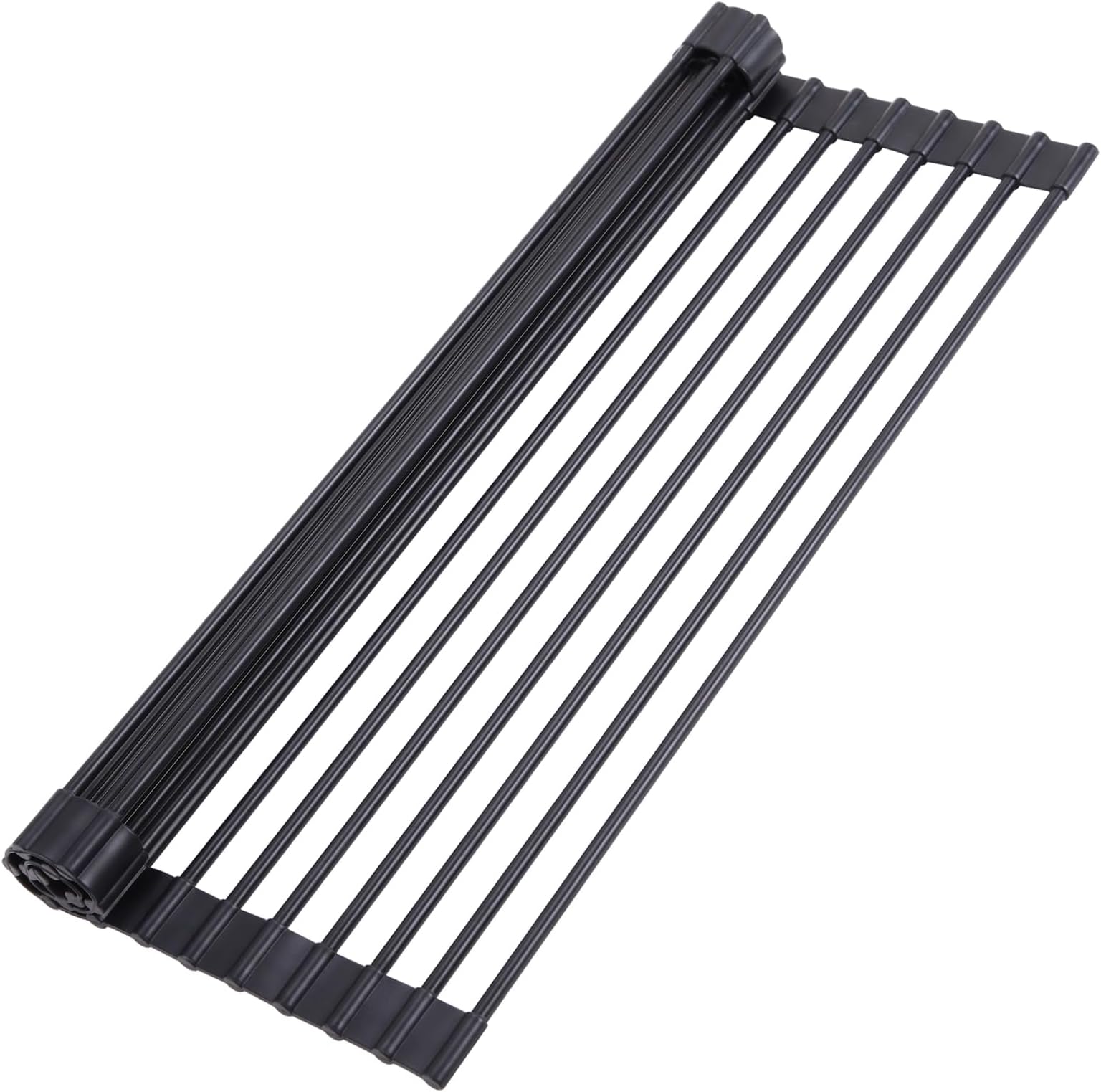 Roll Up Dish Racks, 16.5" L x 13" W Over The Sink Dish Drainer Drying Rack Kitchen Sink Organizer Silicone Wrapped Large in Sink Dish Drying Rack Foldable Rolling Drain Mats Anti-Slip