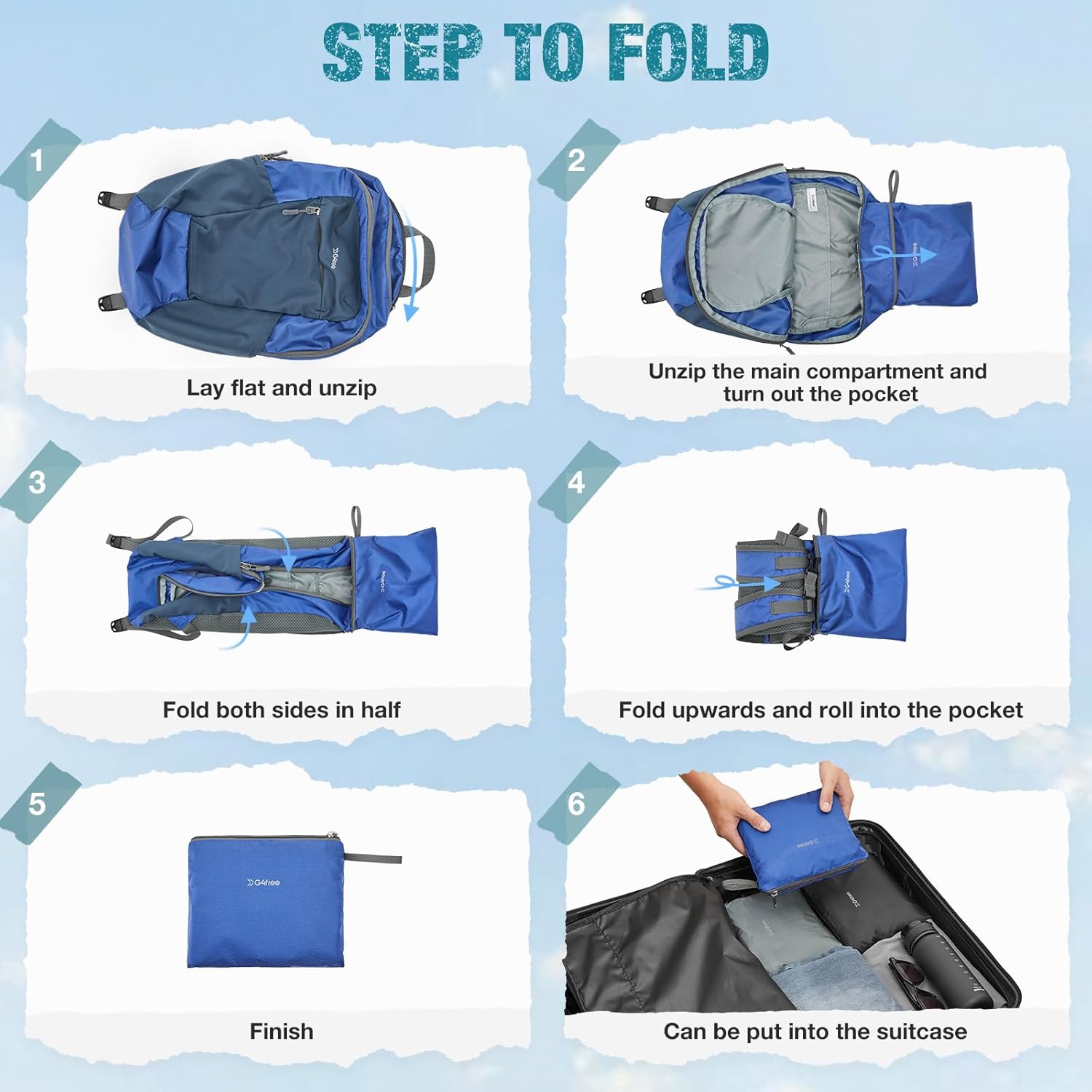G4Free Small Hiking Backpack 20L Lightweight Foldable Packable Travel Daypack with Thickened Back Panel for Men Women (Blue)