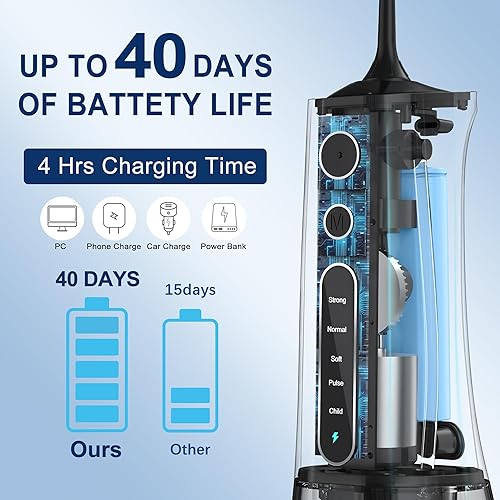 Miniatura 3 de Irrigador dental de agua inalámbrico MOCEL 5 modos de irrigador oral 300ML portátil y USB C cable recargable IPX7 impermeable hilo dental limpiador