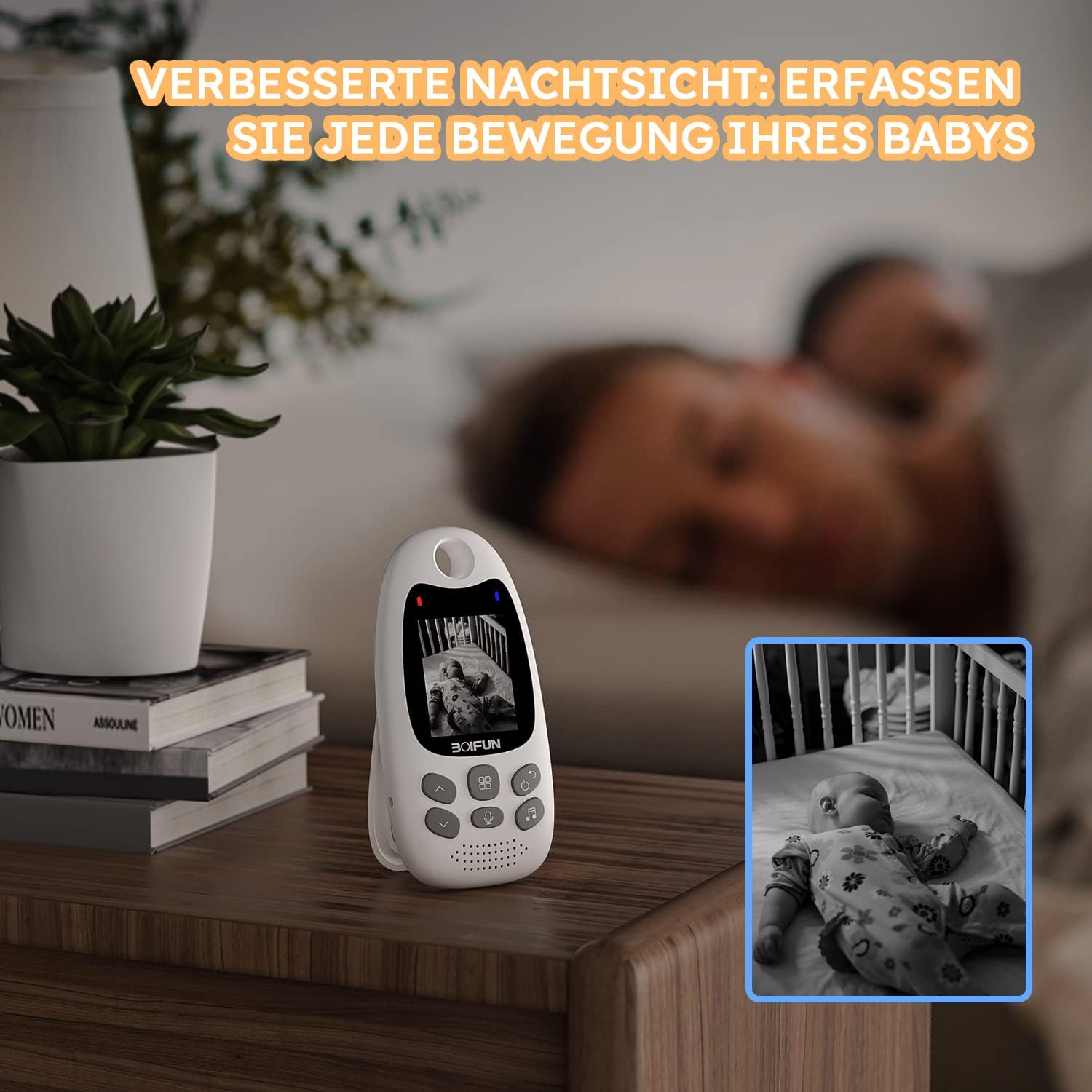 BOIFUN Babyphone mit Kamera, 2 Zoll 720P Monitor, Ohne WLAN, Nachtsicht, 2 Wege Audio, Vox-Funktion, Schallerkennung, Temperaturerkennung, Schlaflieder