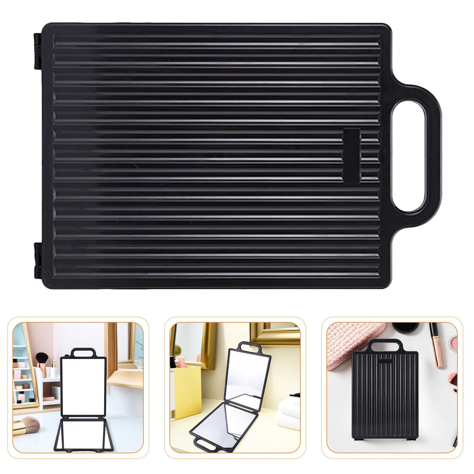 VICASKY Miroir de Coiffure Double Face Pliable Compact Portatif Noir pour Professionnels Salon Coiffure Plateau de Rangement