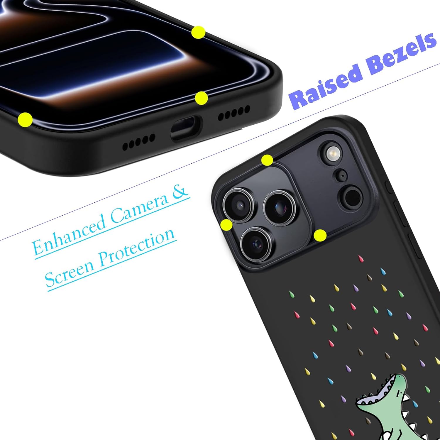 Unov Case Compatible with iPhone 17 Pro (2025) 5G with Cute Dino Rainbow Dinosaur Dragon Embossed Pattern Design Slim Protective Soft TPU Bumper Back Cover - Image 2