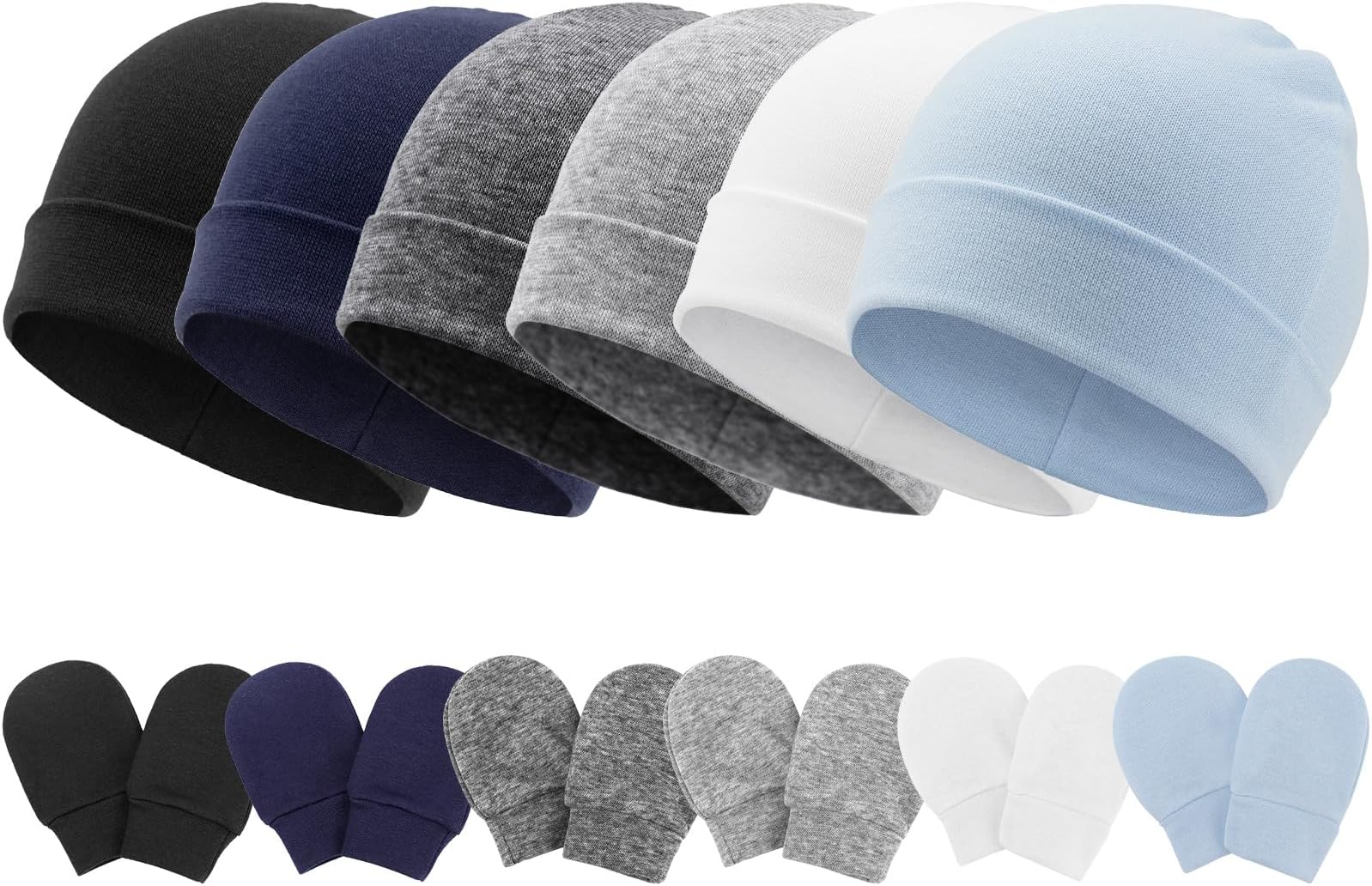 AQOKKA Newborn Baby Hats and Mittens Set Infant Beanie Cap Toddler Gloves Newborn Hospital Hats for Baby Girls Kid 0-6 Months