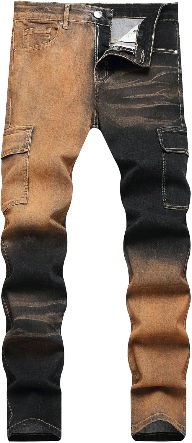Men’s Street Mid Waist Denim Pants Y2K Contrast Color Wash Straight Jeans 2026 Young Boy Skateboard Cool Denim Pants