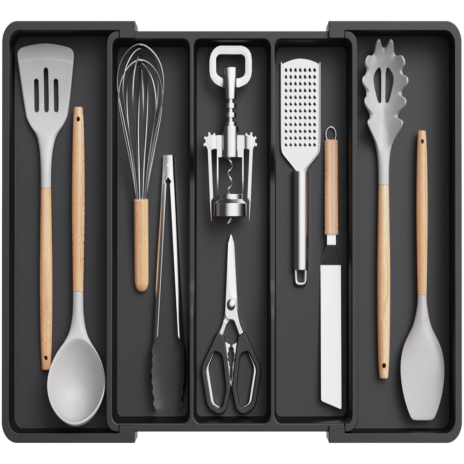 Lifewit Expandable Cutlery Tray Organizer, Adjustable Utensil Drawer Divider, 29-50 x 37cm, Large Black