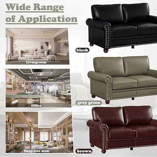 Miniatura 7 de Antetek Juego de sofá de piel sintética de 3 piezas, sillón moderno de mediados de siglo+sofá biplaza+sofá de 3 plazas con espacio de Marrón,Negro