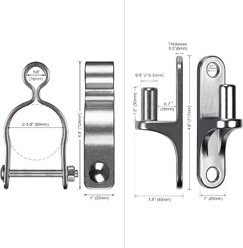 Insaga 2pcs Pipe Gate Hinge, 60mm Farm Gate Chain Link Fence Hinge Hook on Plate Hinge (116 x 25mm) 16mm Pin Hanger Stainless Steel Metal Gate Hardware for 60mm Round Pipe Gate and Concrete Post