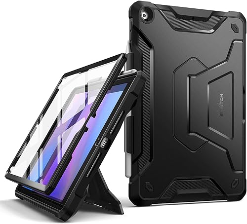 SURITCH Funda para iPad de 9ª/8ª/7ª generación de 10.2 pulgadas, protector de pantalla integrado, soporte de lápiz a prueba de golpes, resistente