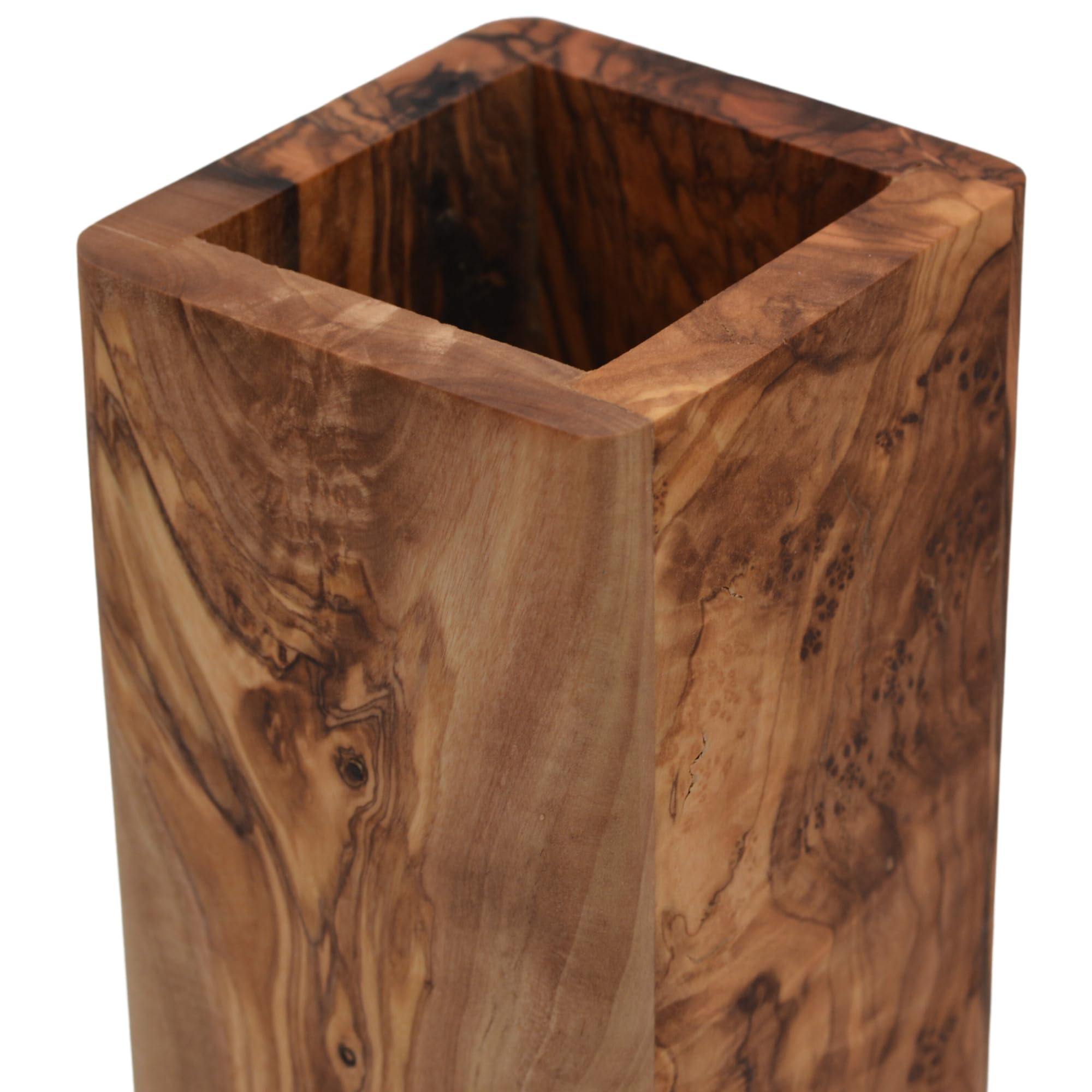 Soporte para utensilios de cocina de madera de olivo para encimera | Soporte grande de madera para utensilios de cocina | Organizador de cucharas de madera rústica y soporte para