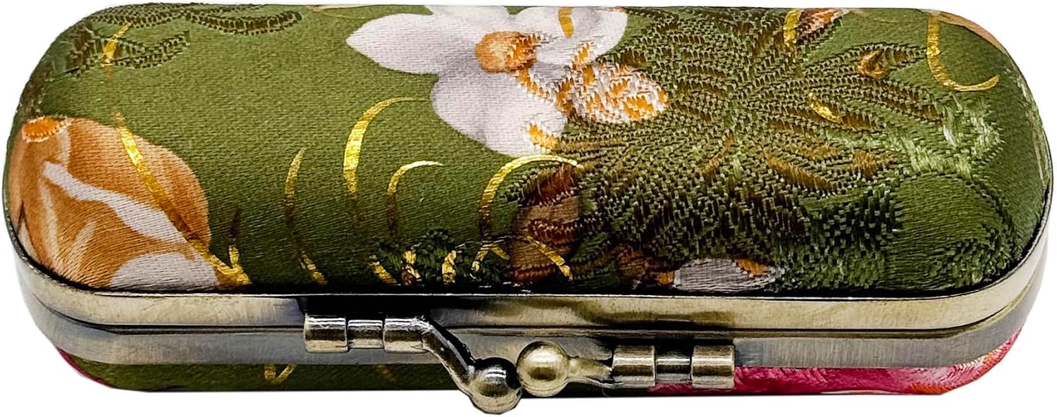 2PCS Lipstick Case with Mirror Lipstick Holder Storage Bag Kiss Lock of Iron Mini Portable Vintage Floral Pattern Jewelry Cosmetic Case