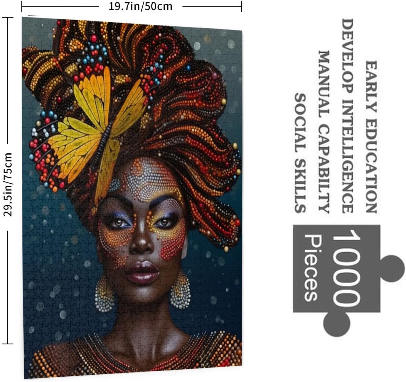 Jigsaw Puzzles 1000 Pieces Adults & Families Butterflies African American Woman Formation Wooden to Toys Gift Entertainment Home Decoration 29.5 x 19.6 in