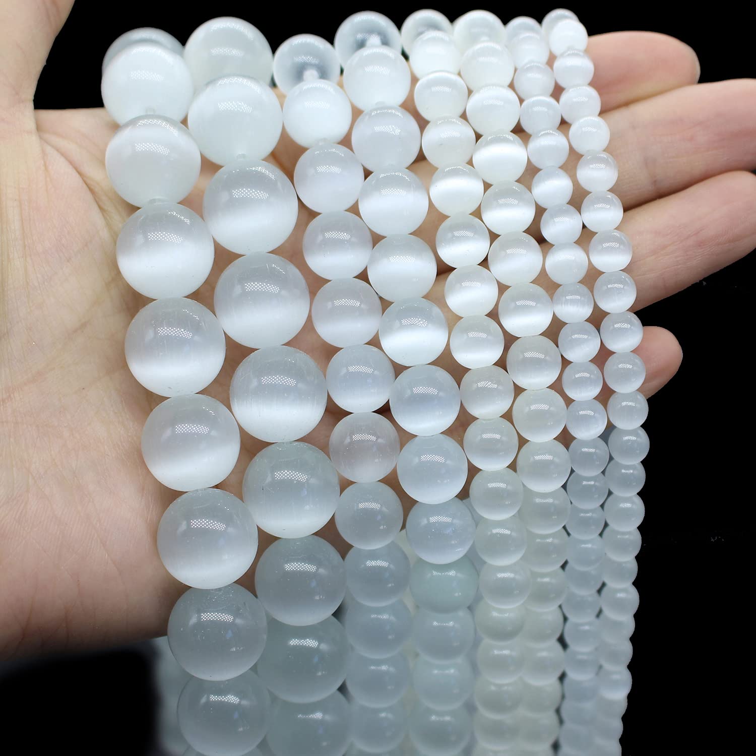 Oameusa 12mm White Cat's Eye Agate Natural Gemstone Loose Agate Stones Beads for DIY Bracelets Necklace Earring Jewelry Making Supplies About 30-32Pcs 15inches/Strand