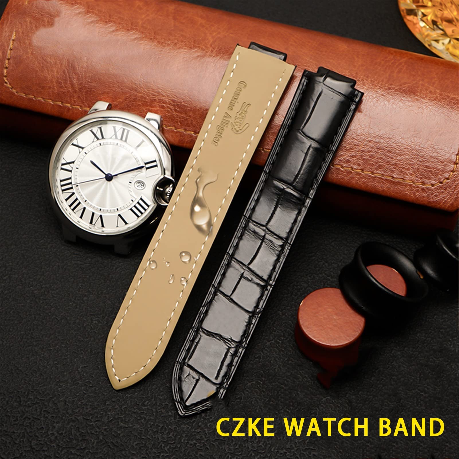 Krokodyle Skin Watchband Opaska na rękę 20 * 12 mm 18 * 11 mm czarne brązowe paski z składaną klamrą