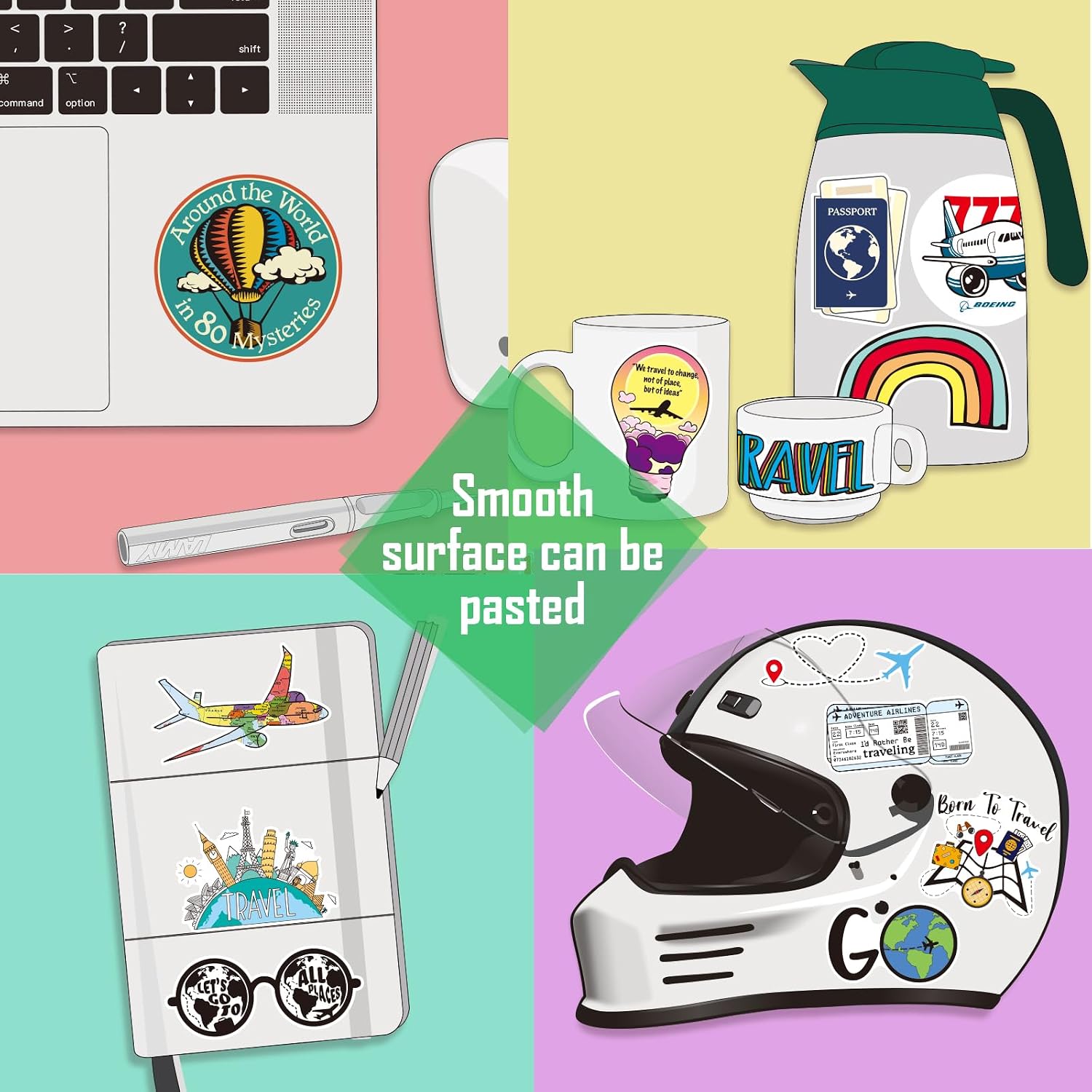 Travel Stickers Pack, Luggage Stickers for Suitcases,Water Bottles, Notebook, Laptop, Travel Journal Sticker, Road Trip, Adventure Sticker 60Pac