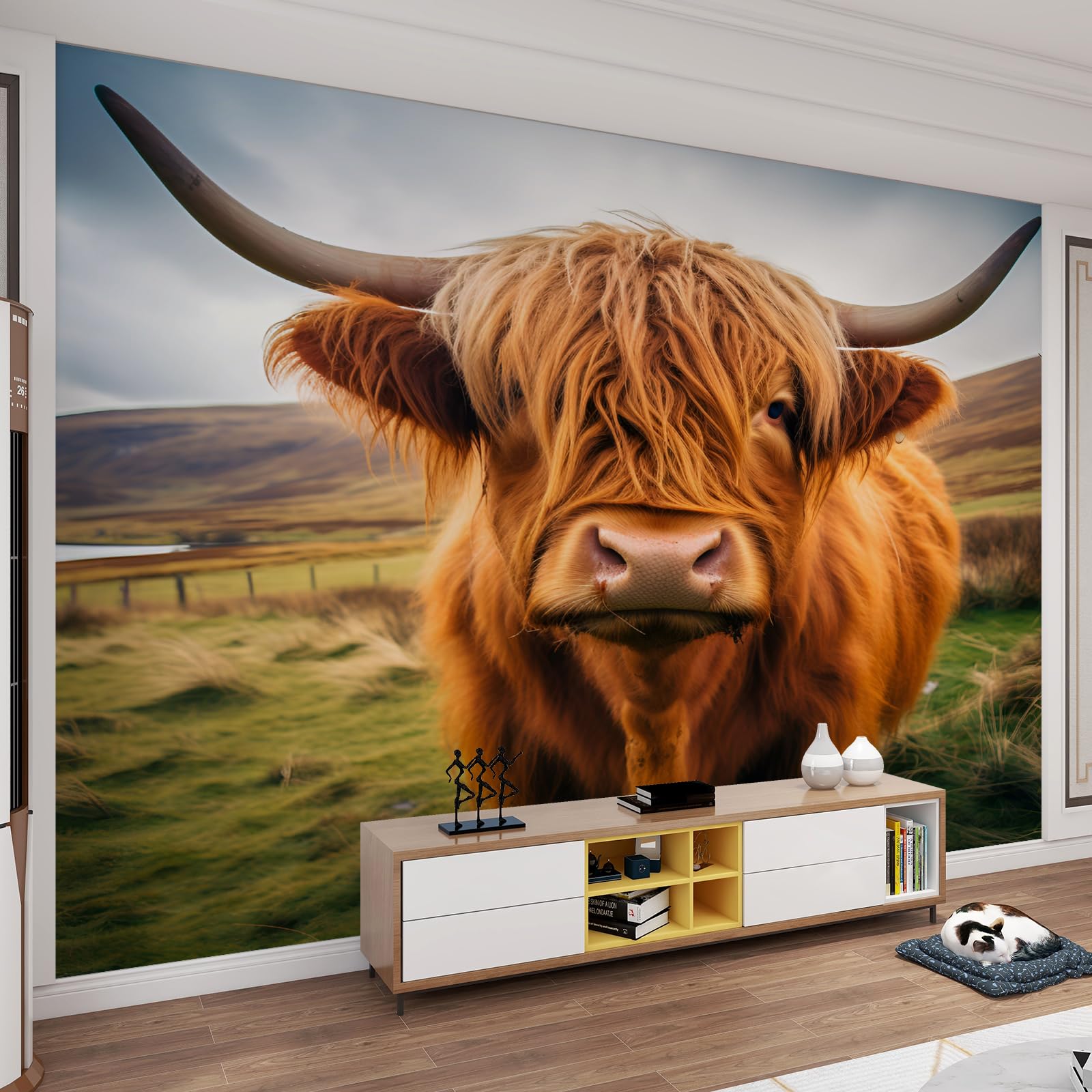 Peinture murale paysage vert XXL pour agrandir une pièce | Décor bovins