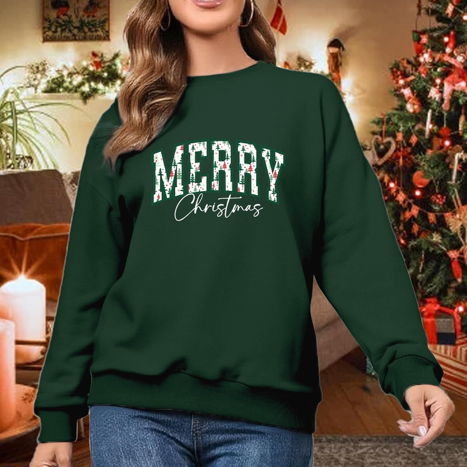Christmas Sweatshirts for Women Merry Christmas Long Sleeve Tshirts Xmas Holiday Pullover Tops - Image 2
