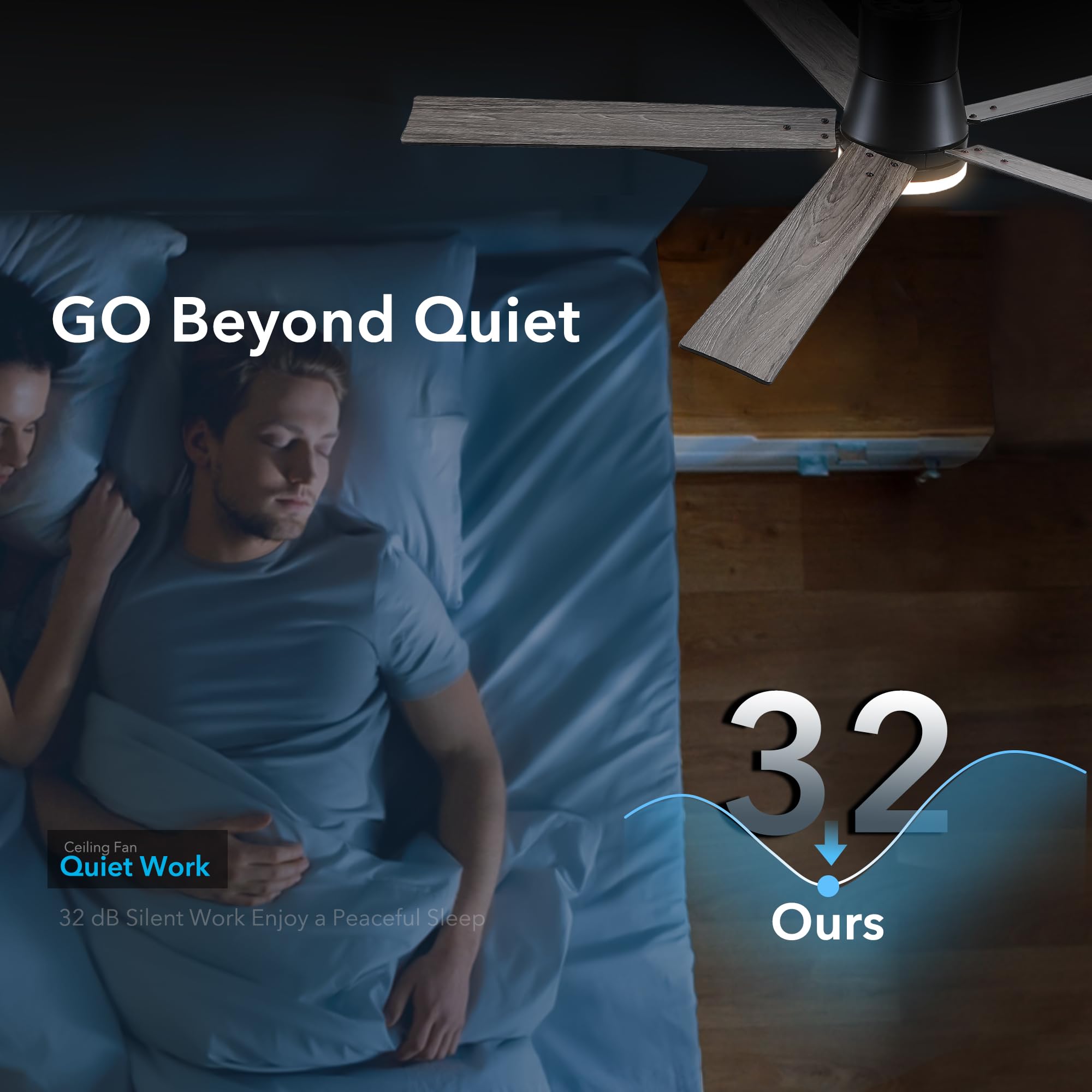 Ventiladores de techo de 60 pulgadas con luces y control remoto, ventilador de techo negro de montaje empotrado con 5 cuchillas, motor CC reversible de 6 velocidades, LED regulable 3CCT, diseño de 4