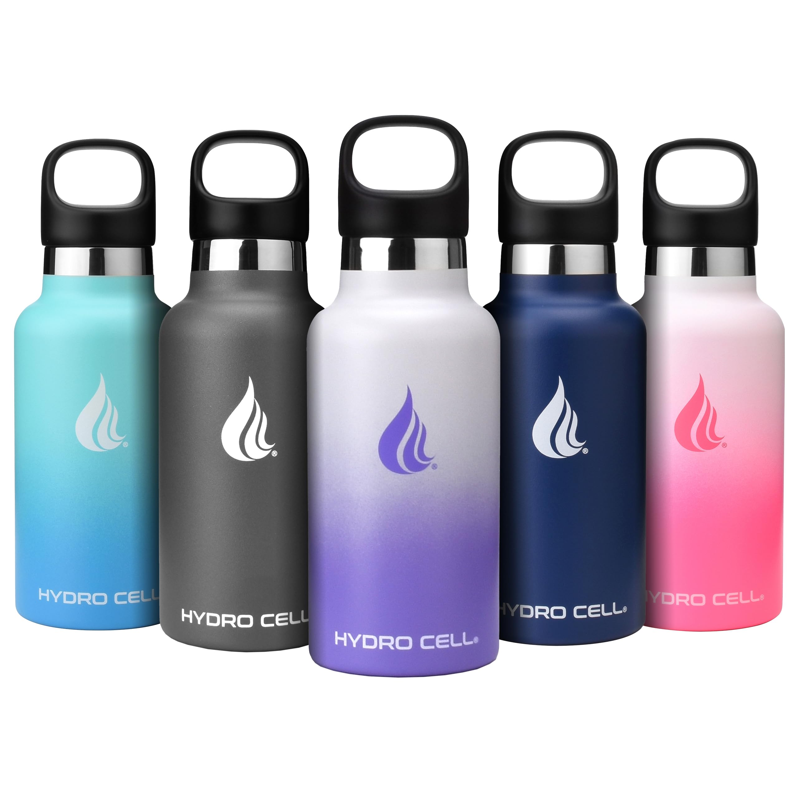 HYDRO CELL Botella de agua de acero inoxidable con sorbete y tapa de boca estándar, mantiene los líquidos calientes o fríos, con doble pared aislada al vacío, a prueba de sudor, diseño deportivo