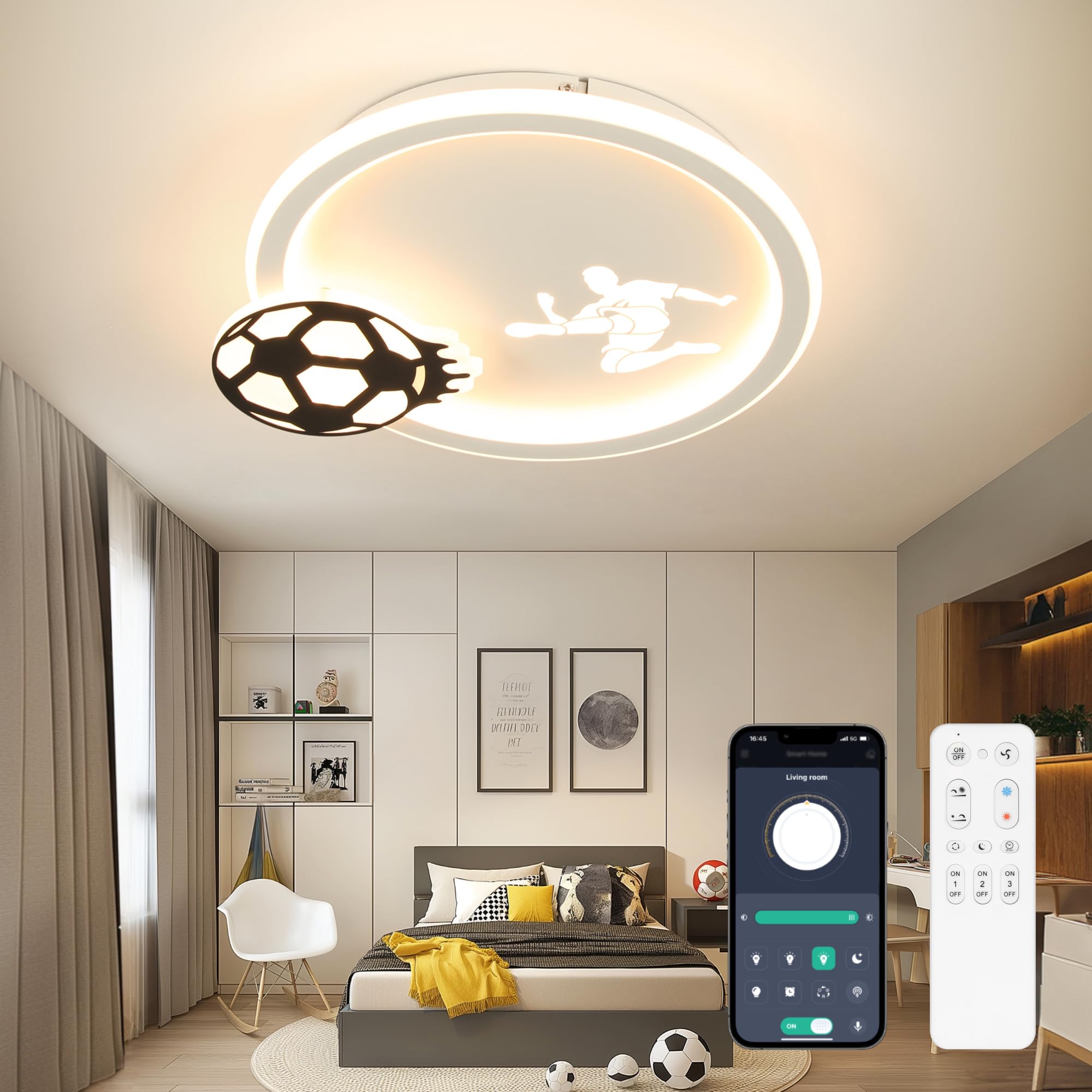 EASY EAGLE Lampa sufitowa LED, ściemniana, lampa sufitowa z pilotem zdalnego sterowania, do salonu, pokoju dziecięcego, sypialni, 34 cm, 3000~6000 K