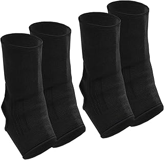 Geyoga 2 Pairs Muay Thai Ankle Support Compression Ankle Sleeve Boxing Foot Braces for Men Breathable Women Foot Wraps Support for Martial Arts Kickboxing Gym Running, L Size(Black)