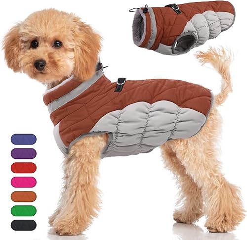 Miniatura 9 de Chaqueta de invierno para perro, acogedora y reflectante, impermeable, resistente al viento, cálida prenda para mascotas, cómoda ropa de forro polar