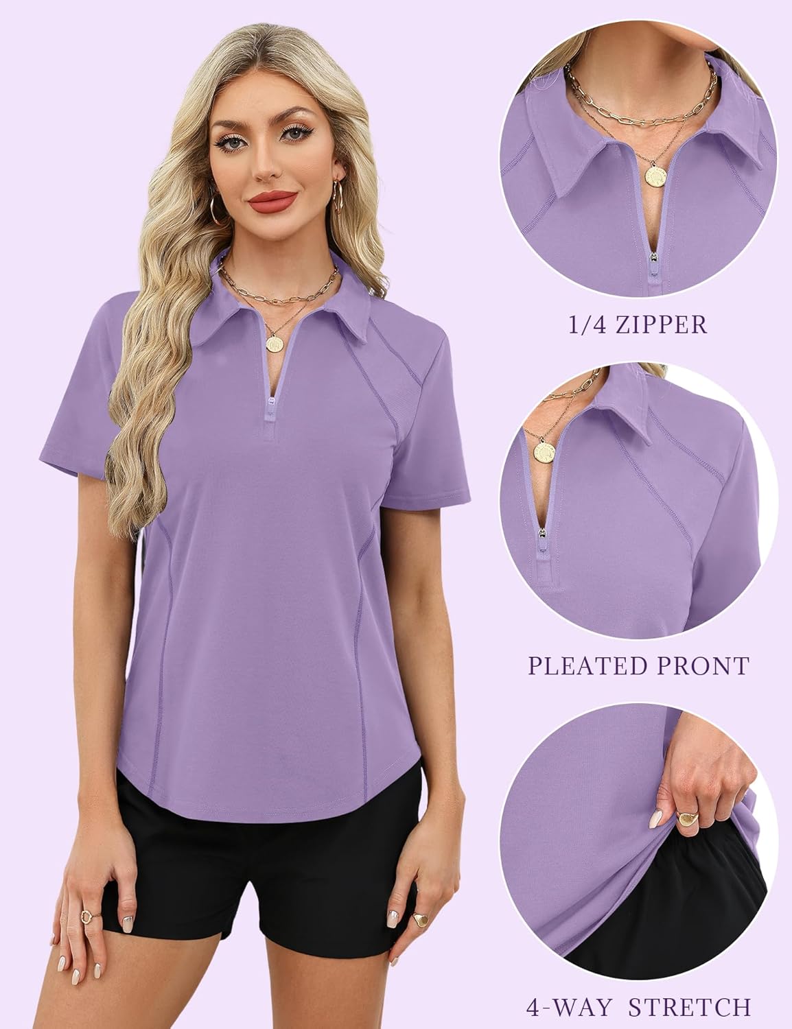 LUYAA Womens Golf Shirt Summer 1/4 Zip up Polo Shirts for Women Short Sleeve Moisture Wicking Gym Workout Tops - Image 4