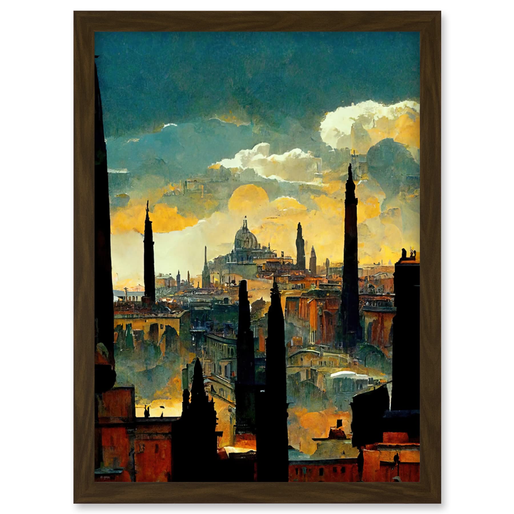 Doppelganger33 LTD Industrial Cityscape Sunset Artwork Framed Wall Art Print A4