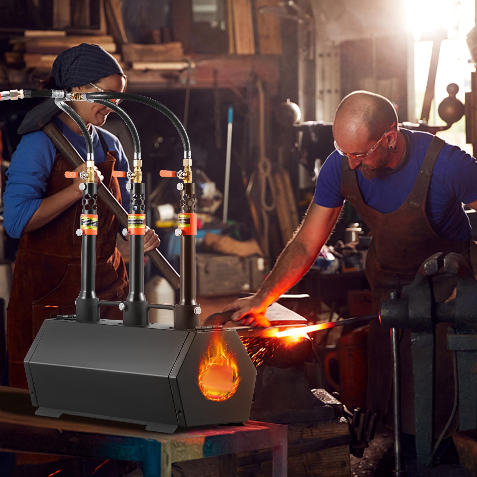 VEVOR Forja de Gas Propano 3 Quemadores, Horno de Fusión de Propano Temperatura Máx 1427 ℃, Horno de Forja de Gas Portátil, Fabricación de Cuchillos, Forja de Metales para Cuchilleros, Herreros