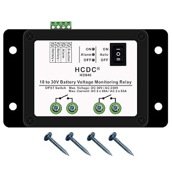 HCDC 10-30V DC Voltage Monitoring DPST Relay Module, Low Voltage Disconnect LVD for 12V 18V 24V Battery, Load 80Amp/AC250V or 50Amp/DC30V