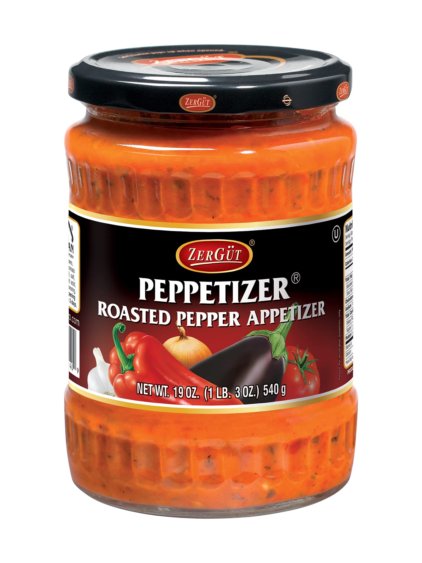 Zergut | Mild Peppetizer | Roasted Pepper Appetizer/Pinjur | Plant-Based Spread | Kosher | Vegan | No Artificial Colors, Additives, or Preservatives | 19oz / 540g Jar