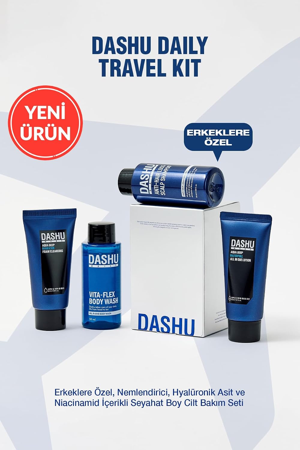 Dashu, Erkeklere Özel, Nemlendirici Seyahat Boy Cilt Bakım Seti Daily Travel Kit (4 Piece)