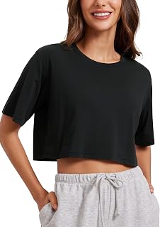 CRZ YOGA Women's Pima Cotton Workout Crop Tops Short Sleeve Yoga Shirts Casual Athletic Running T-Shirts Price In India