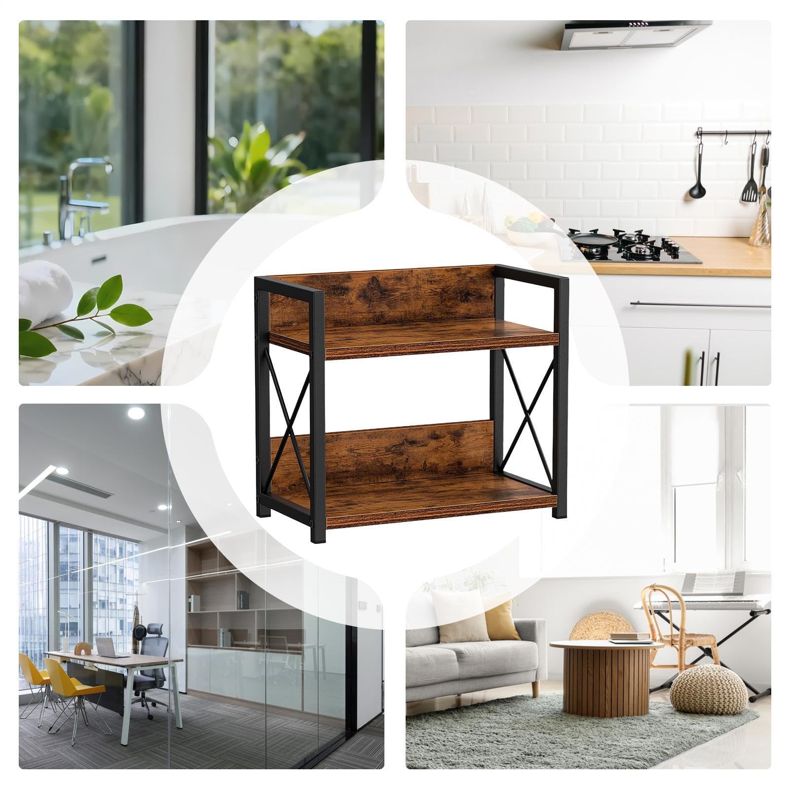 Generisch Estante de especias - Organizador de armario de cocina de 2 niveles de hierro y madera, organizador de condimentos para la encimera, organizador de esquina para despensa, hogar, baño, salón