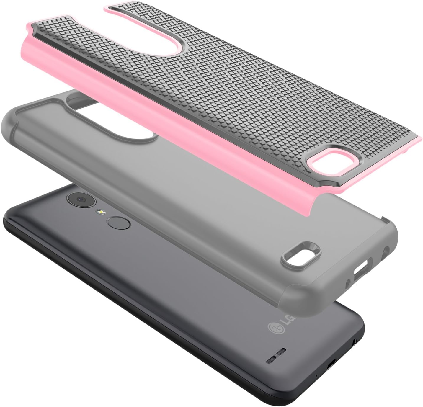 Tekcoo Case for LG Aristo 2 / LG Phoenix 4 / LG Tribute Dynasty/Empire/Aristo 3/K8 2018/Fortune 2/Zone 4, [Tmajor] Shock Absorbing [Baby Pink] Rubber Silicone Plastic Bumper Sturdy Hard Cover