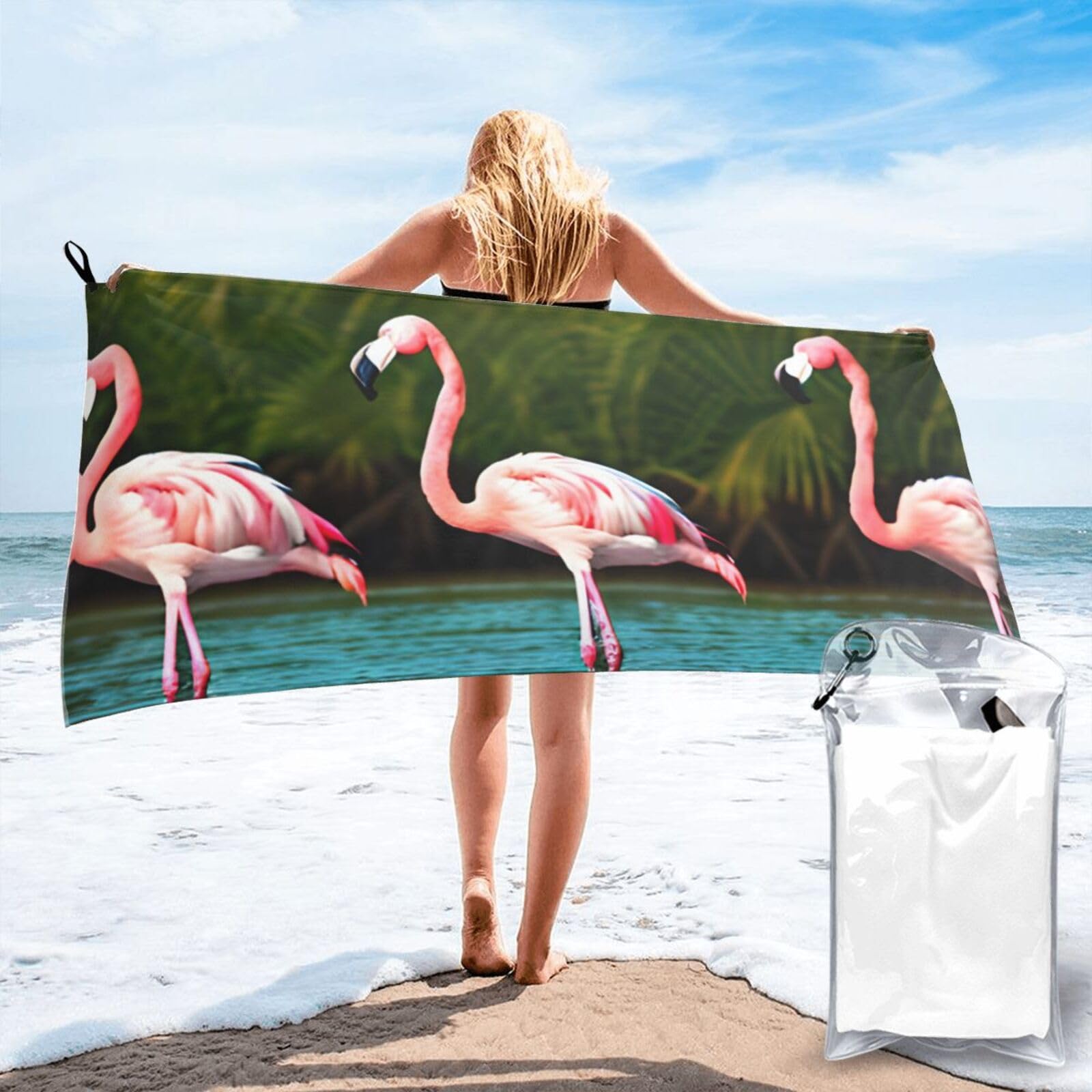 pojknbv Two Flamingos Print Travel Gym Towel For Beach Camping Hiking Yoga Lightweight Reusable Versatility