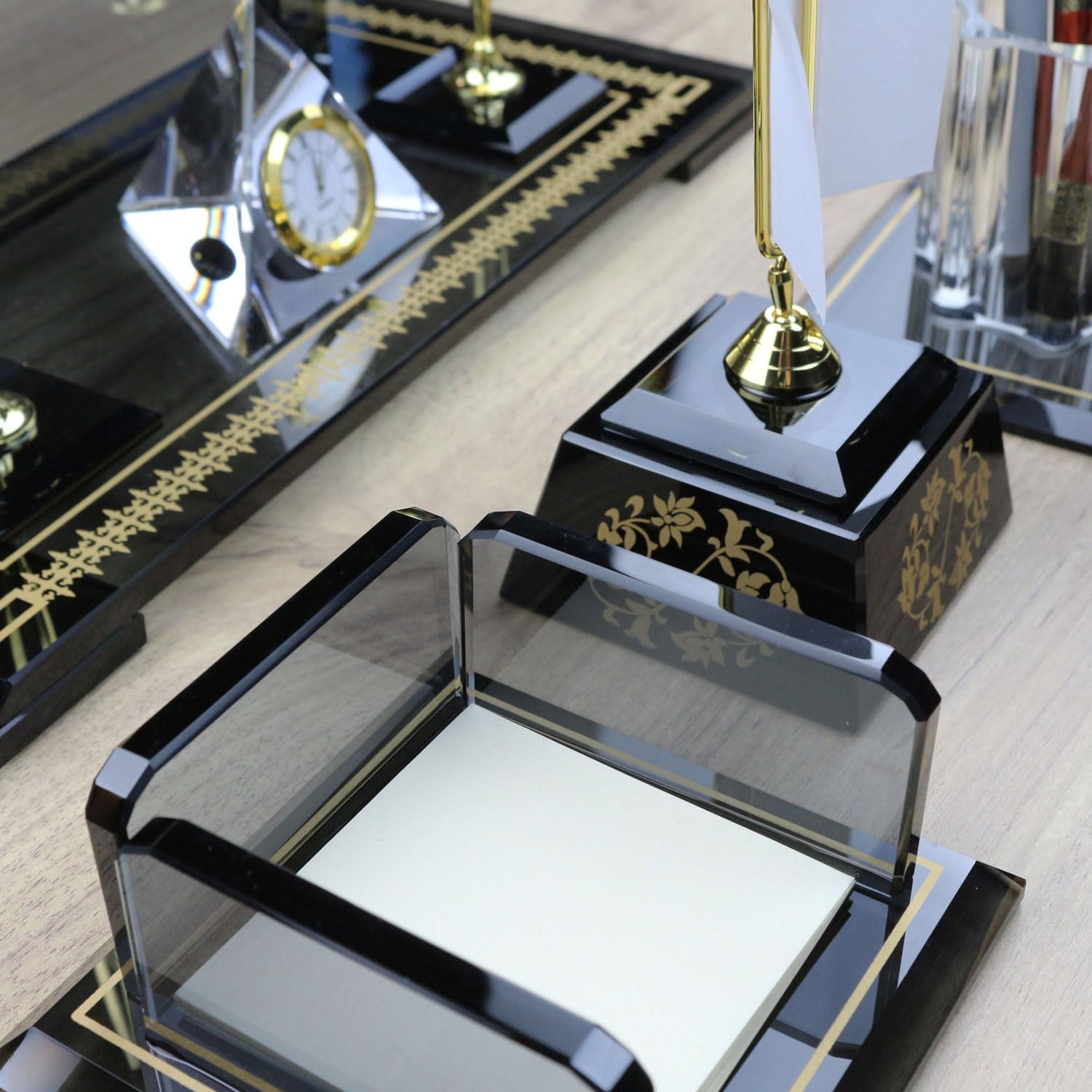 Personalisiertes schwarzes Desktop-Namensschild-Set | 2 Stück Signatur-Stift | Büro-Accessoire | Büro-Namensschild