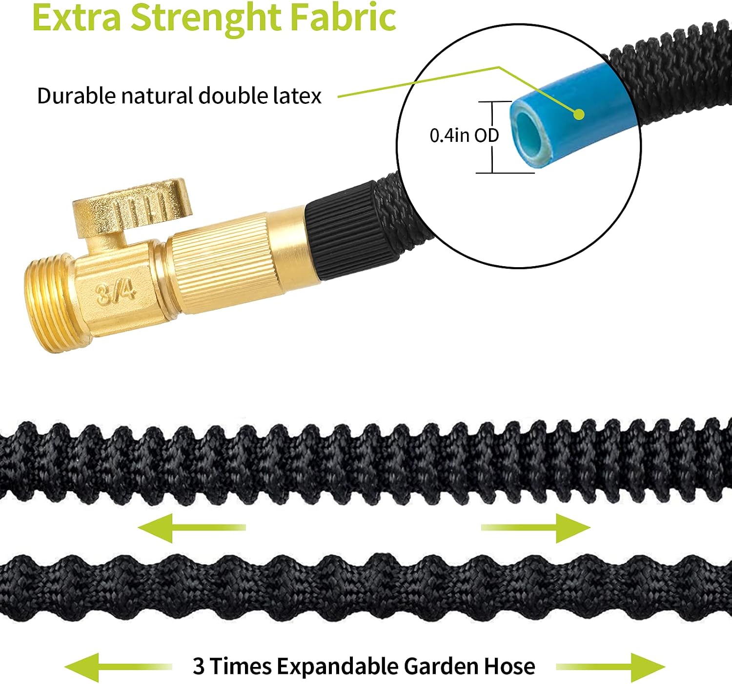 50ft Garden Hose Expandable & Retractable Water Hose with 9 Function Spray Nozzle Durable Natural Double Latex Easy Storage Kink Free Water Portable Garden Hose Pipe,3/4" Solid Brass Fittings