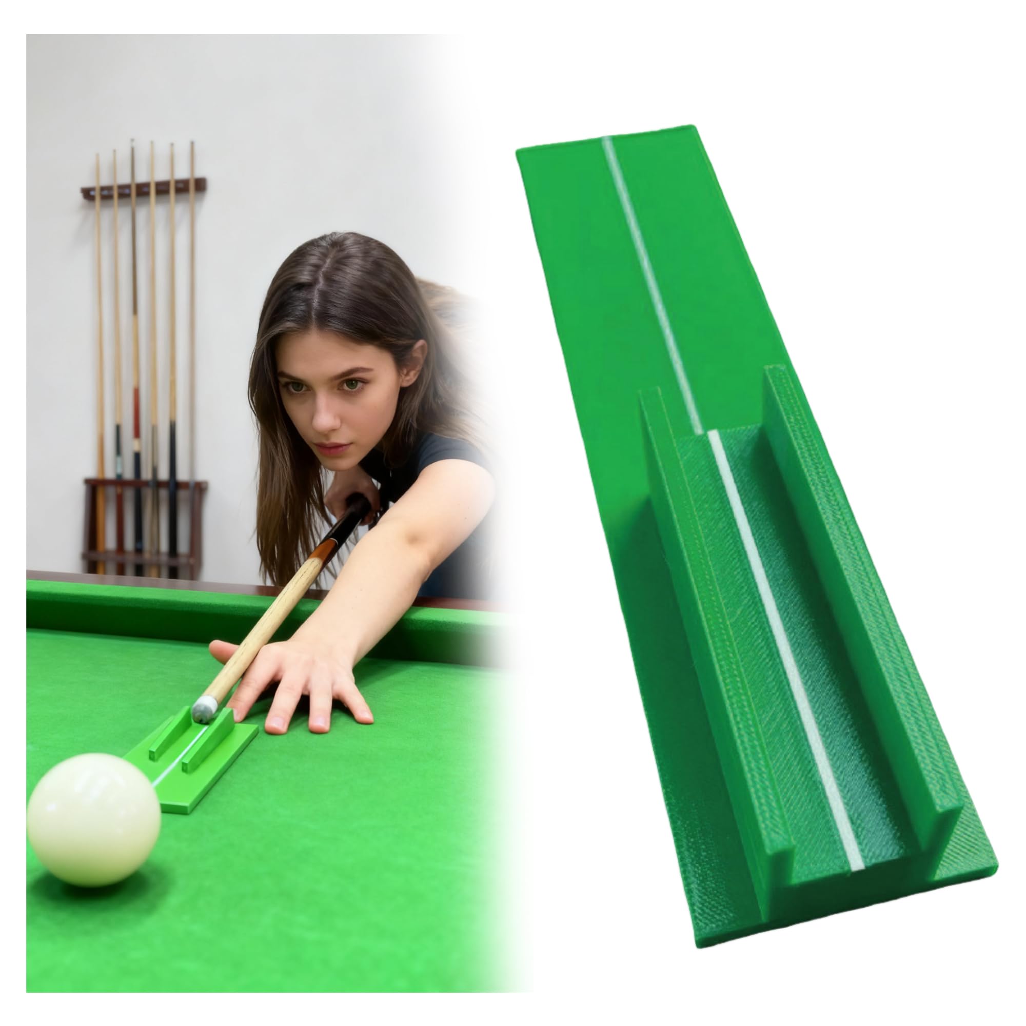 QZAVIRE Billiards Stroke Trainer - Aiming Practice Cue Straight Exerciser for Stance Eye Line Stroke Correction, Durable Resin Pool Training Aid Compatible with Pool Snooker etc. (Green)