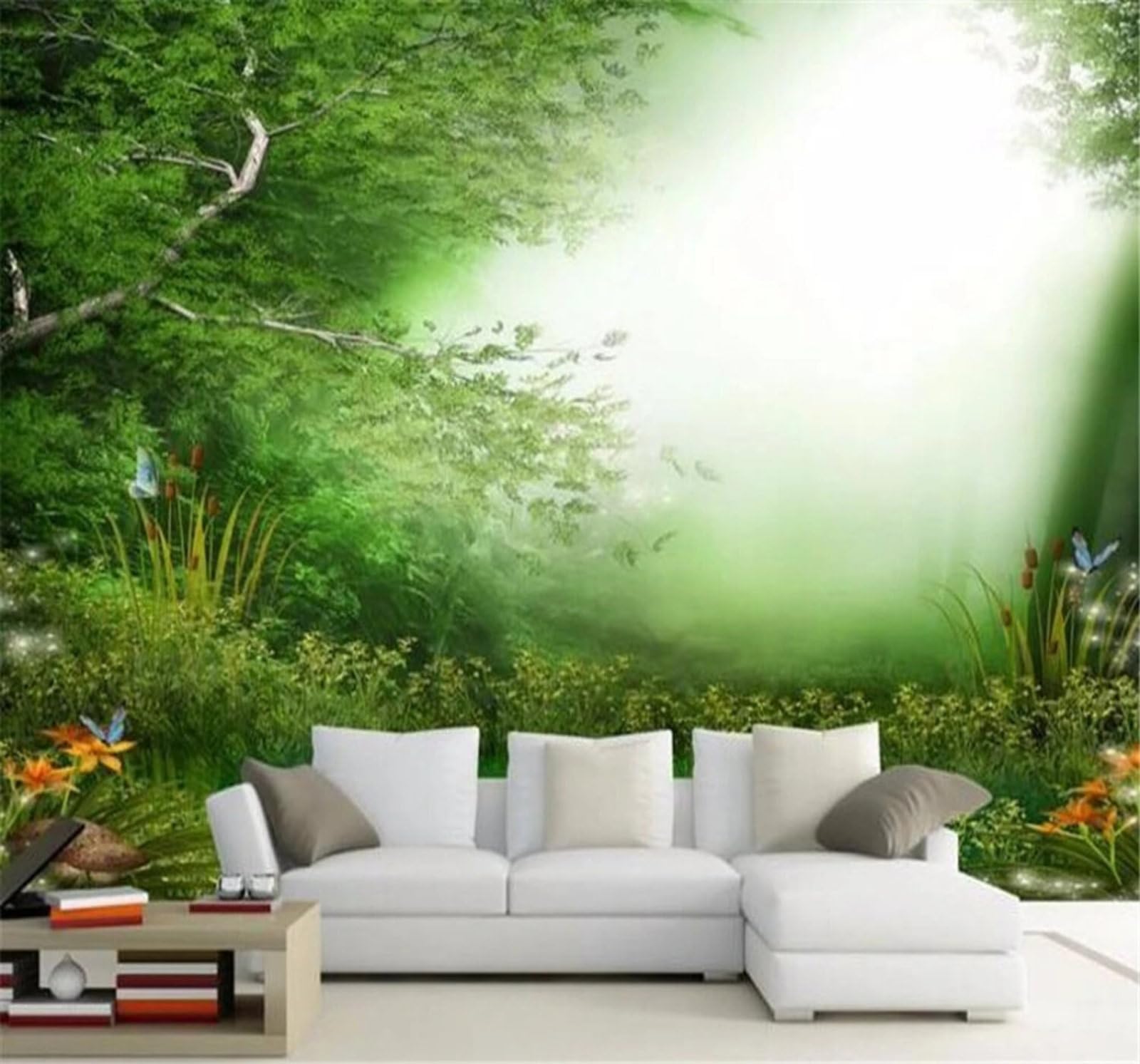 Fairyland Beautiful Green Forest Landscape 3D Wallpaper Easy Install Feature Office Living Room Sofa Bedroom TV Background Wall Decoration-200cm×140cm