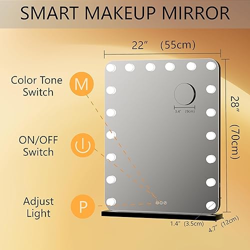 Miniatura 5 de Hasipu Espejo de tocador grande con luces, espejo Hollywood de 39.4 x 31.5 pulgadas, espejo de maquillaje con 21 bombillas regulables y aumento de