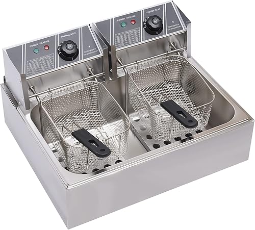 Freidora eléctrica de 12 litros, freidora eléctrica comercial, freidora profunda de acero inoxidable con cestas para freír y tapa para pavos, papas