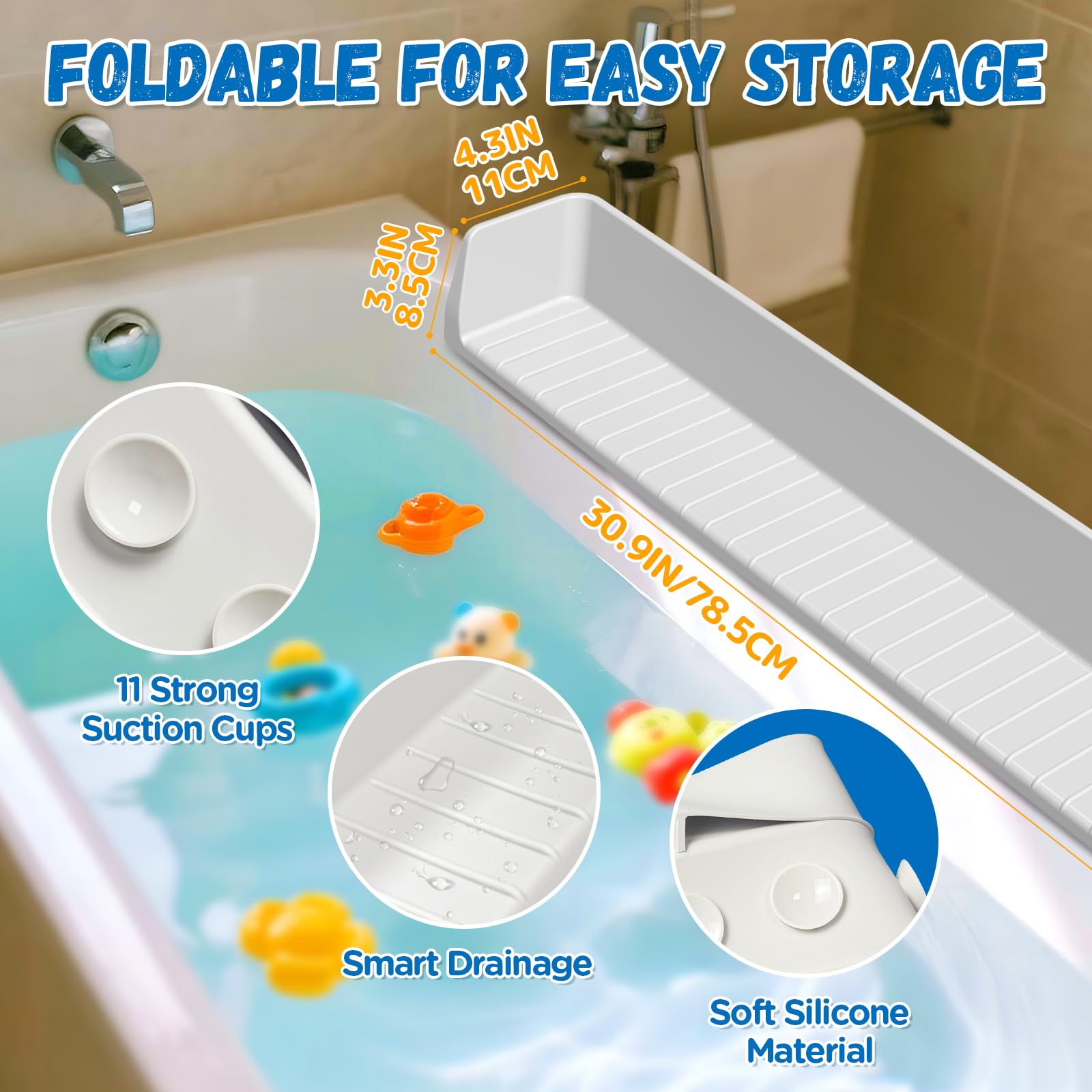 Funny Old Man Mensola da gioco in silicone per vasca da bagno per bambini, vassoio per giocattoli con 11 ventose, mantiene la zona del bagno asciutta per vasca, organizer per accessori da bagno per