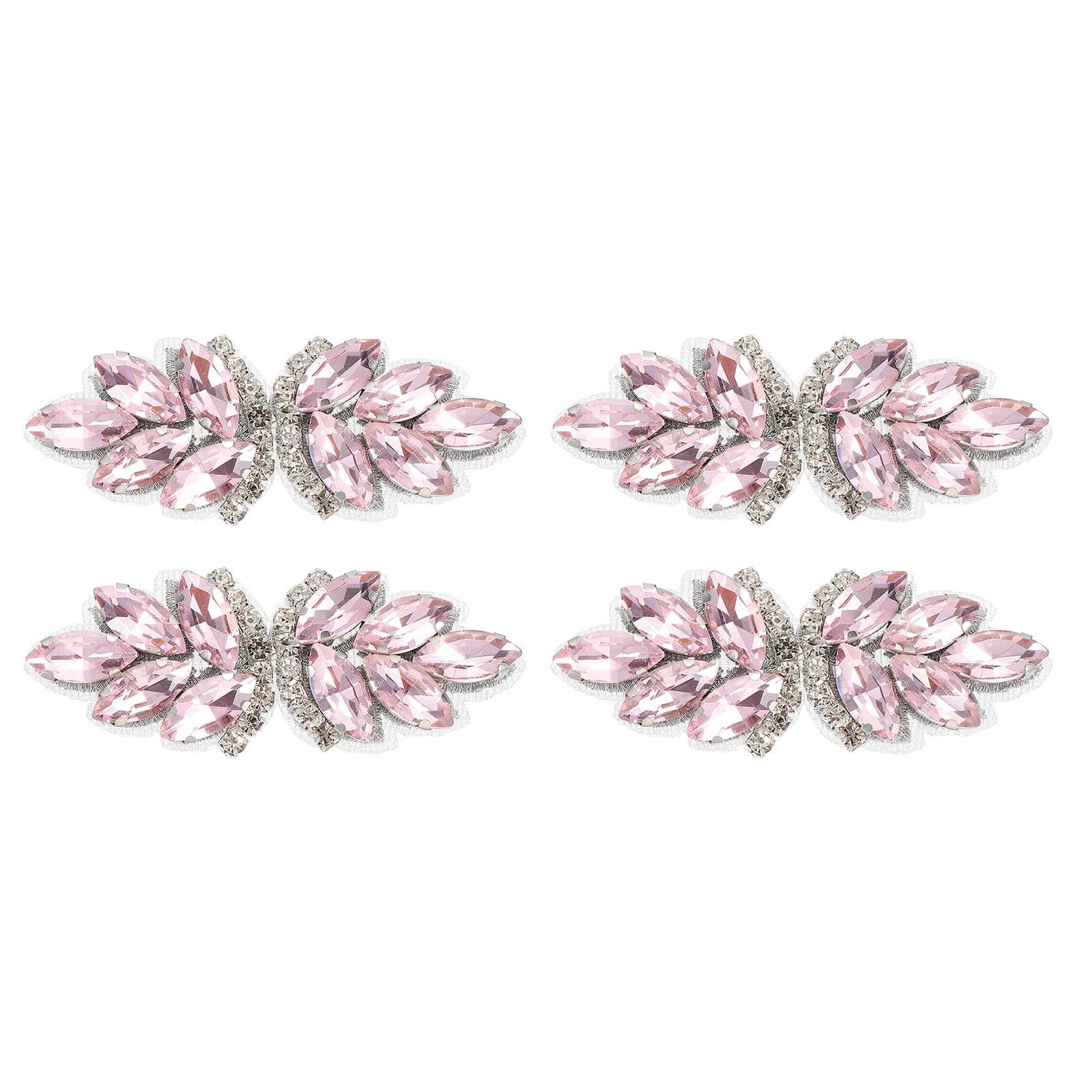 sourcing map 4Pcs Rhinestone Crystal Applique, Handmade Beaded Patches Sew on Patch Crystal Sewing Applique for Bridal Sash Wedding Dress Shoes Bags, Pink/Silver White